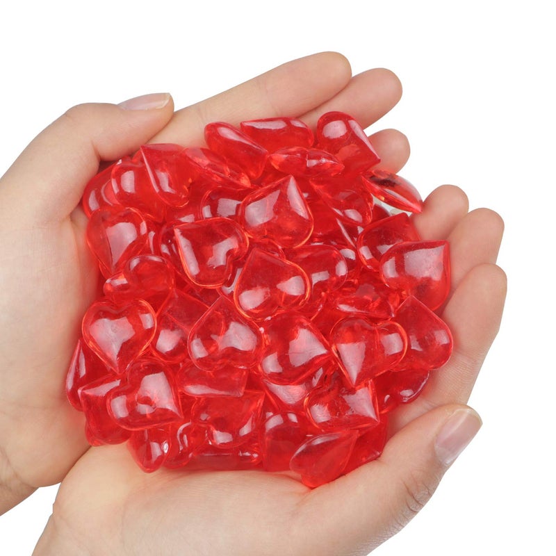 Fangoo 110 Pieces Red Acrylic Heart Red Heart Gems for Valentine's Day Decorations Vase Filler Table Scatter Engagement Wedding Home Decorations(Bright Red, 8OZ) - Image 3